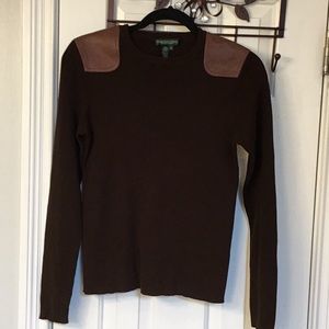Ralph Lauren Brown Sweater w/ Leather Shoulders